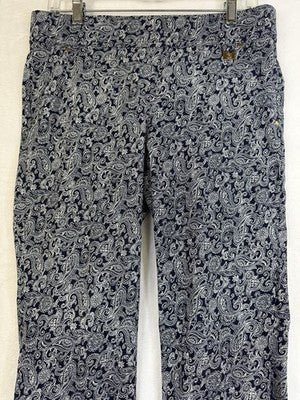Rafaella Comfort Pants 10 Pull On Blue Paisley Print Womens