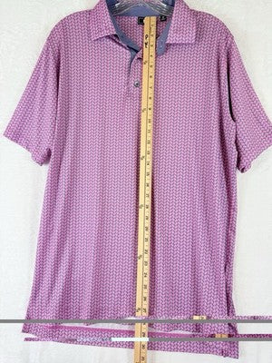 Footjoy Lisle Golf Polo Shirt Medium Mens Short Sleeve Pink Leaf Print