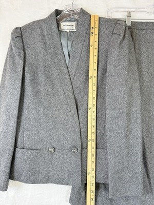 Vintage 80s Womens Blazer Skirt Suit Set 8 10 Gray Wool Dark Academia Whimsigoth