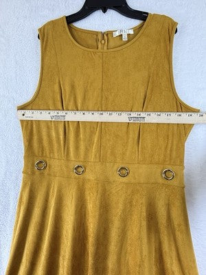 Spense Dress 14 Fit And Flare Short Faux Suede Gold Sleeveless Womens