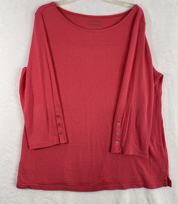 Talbots Large Tops Pima Cotton 3/4 Sleeve Red Womens Knit Textured Top