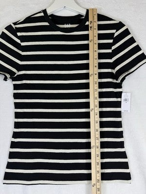 Gap Closeknit Jersey Tee Medium Women Black White Stripe Tops Short Sleeve New