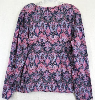 Talbots Tee XL Long Sleeve Cotton Stretch Top Purple Paisley Womens