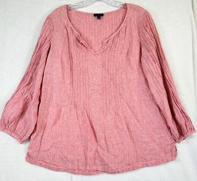Talbots Top Medium 100% Linen Pink Pintuck 3/4 Sleeve Womens