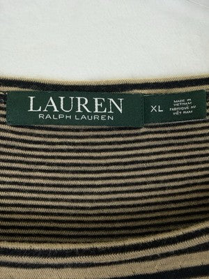 Lauren Ralph Lauren Top XL Black Tan Striped Long Sleeve Knit Long Sleeve