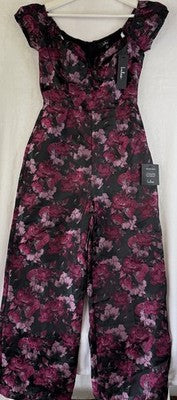 Lulus Jumpsuit Small Womens Bustier Jacquard Purple Floral Off The Shoulder New