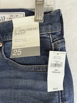 Gap 5" Mid Rise Denim Girlfriend Shorts 25 0 Women Blue Jean New NWT