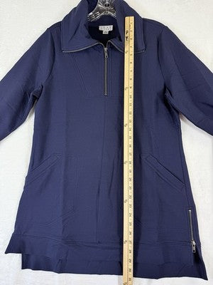Joan Rivers Tunic Top XS Navy Blue French Terry Mock 1/2 Zip Knit Long Sleeve