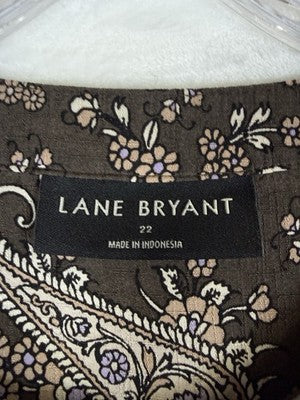 Lane Bryant 22 Tops Long Sleeve Peasant Blouse Brown Floral Plus Size Womens