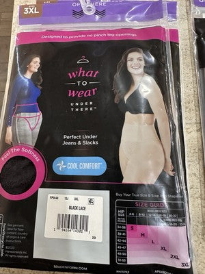 Maidenform Flexees 3XL Lot Thong Black Lace Beige Shapes Cool Comfort Shapewear