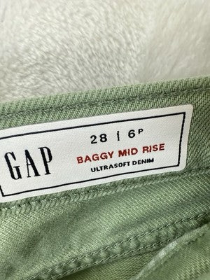 Gap Mid Rise Ultrasoft Baggy Jeans Green 6 Petite 28 Womens Wide Leg New NWT