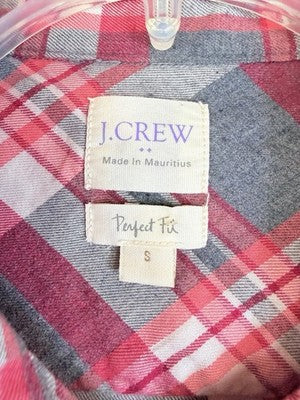 J Crew Flannel Shirt Women Small Gray Plaid Perfect Fit Button Up Top Long