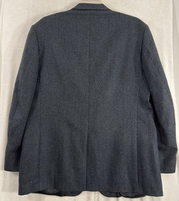 Lands End Blazer Mens 46 Long Blue 100% Wool Blue Gray Herringbone Suit Jacket