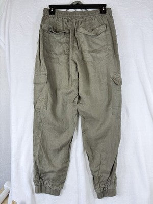 Magaschoni 100% Linen Pants Large Joggers Brown Pull On Cargo Womens