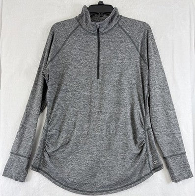 Gap Fit Maternity 1/2 Zip Top Large Gray Brushed Tech Jersey Long Sleeve