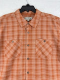 Orvis Men’s XL Shirt Short Sleeve Tech Plaid Orange Button Up Pockets Collar