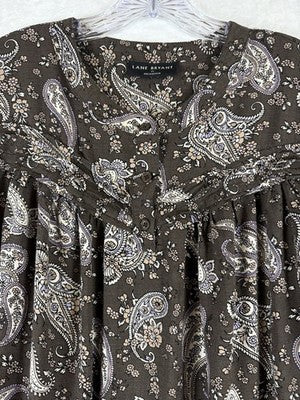 Lane Bryant 22 Tops Long Sleeve Peasant Blouse Brown Floral Plus Size Womens