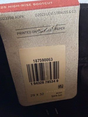 Levis 725 High Rise Bootcut 29 Jeans Womens Black 29x32 Levi’s New NWT