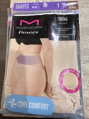 Maidenform Flexees 3XL Lot Thong Black Lace Beige Shapes Cool Comfort Shapewear