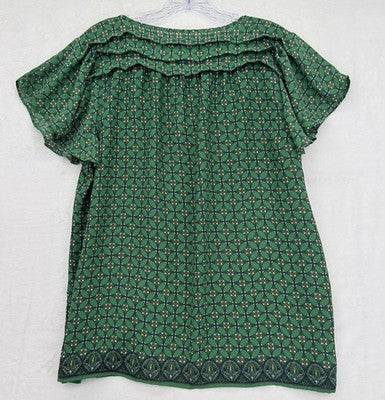 Max Studio Top Medium Blouse Flutter Sleece Green Print Womens