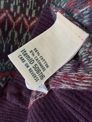 LL Bean Cardigan Sweater Womens Medium Petite Fair Isle Cotton Cashmere Purple