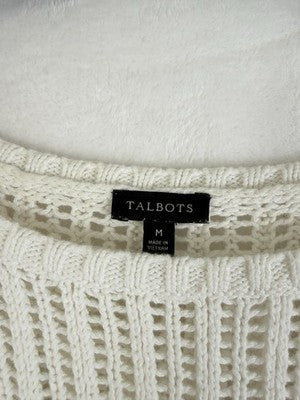 Talbots Sweater Medium White Open Knit 100% Cotton Long Sleeve Tops