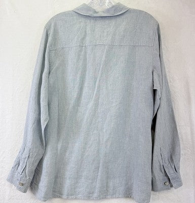 Sigrid Olsen Linen Top Medium Long Sleeve Blouse Button Up Shirt So Blue