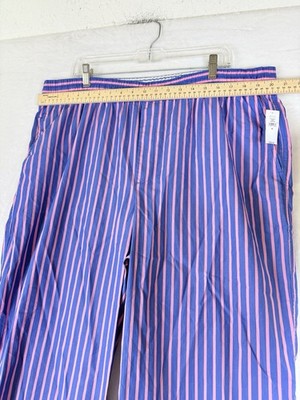 Gap Easy Wide Leg Pants XL Womens Organic Cotton Poplin Pull On Blue Stripe New