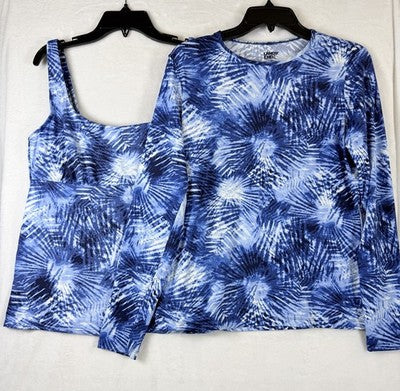 Lands End Tankini Top 12 Underwire Square Neck Rash Guard Swim Lot Blue