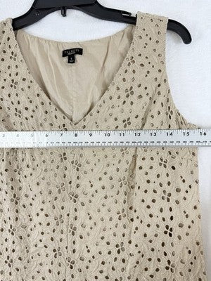 Talbots Dress 6 Sleeveless Eyelet Beige Short Shift 100% Cotton Womens