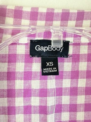 Gap Linen Blend PJ Shirt XS Women Pink Gingham Short Sleeve Top New NWT