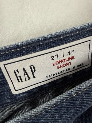 Gap Longline Denim Shorts 27 4 Womens Mid Rise Jorts Jean Blue 11” Long Line New