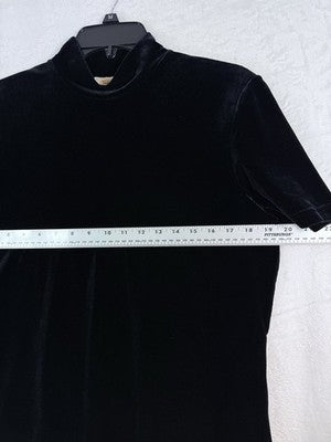 Vintage Talbots Top Medium Black Velour Mock Neck Short Sleeve Women Made In USA