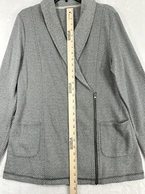 T By Talbots Medium Jacket Knit Gray Asymmetrical Zip 100% Cotton Womens