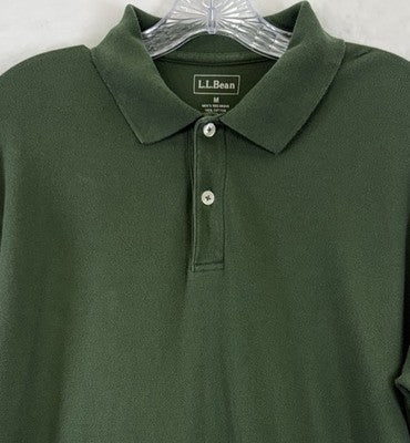 LL Bean Polo Shirt Medium Mens Green Short Sleeve 100% Cotton