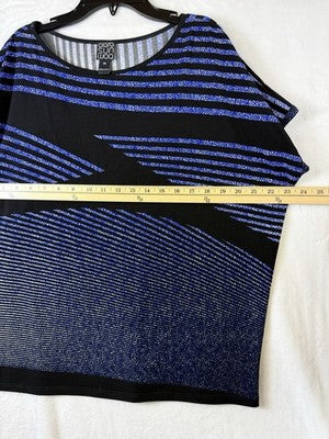 Clara Sun Woo Top XS Blue Black Short Sleeve Tunic Womens