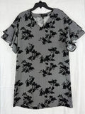 Worthington Dress Women Medium Black White Flutter Sleeve Shift Floral Print
