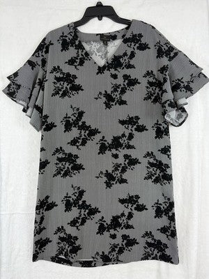 Worthington Dress Women Medium Black White Flutter Sleeve Shift Floral Print