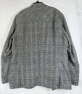 Black Brown 1826 Linen Blazer Large Gray Plaid Jacket Mens
