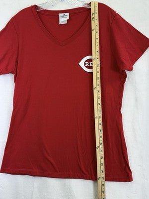 Majestic Cincinnati Reds Womens T Shirt Large Red V-Neck Tee MLB Short Sleeve