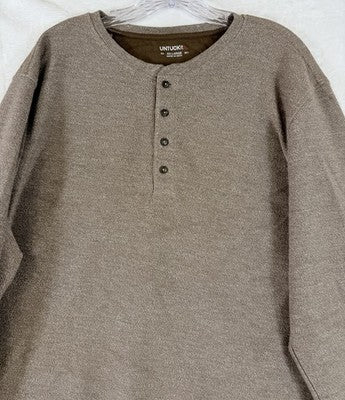 Untuckit Shirts For Men XXL Henley Long Sleeve Urey Tan Short