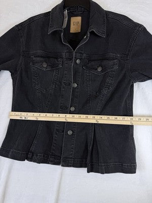 Gap Denim Jacket Women Large Petite Jean Peplum Black Wash New NWT