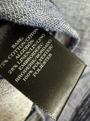 Ann Taylor Dress Small Petite Linen Tunic Blue Womens SP 3/4 Sleeve Embroidered