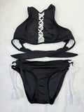 Venus Bikini Set Small Black 6 Halter Top Bottoms Tie Side Swimsuit Womens