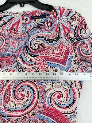 Tommy Hilfiger Dress 8 Bell Sleeve Shear Red Blue Paisley Print Womens
