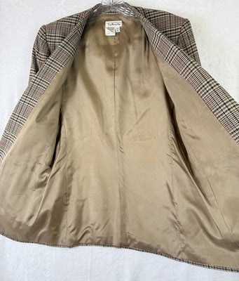 Vintage Talbots Blazer 6 Brown Plaid 90s Suit Jacket Womens Wool Dark Academia