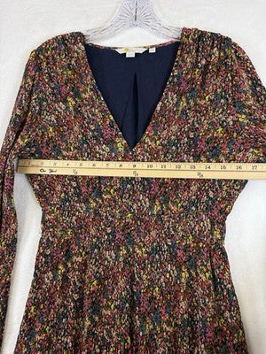 Boden Dress 4 Fit Flare Midi Navy Blue Floral Long Sleeve V Neck Boho Womens