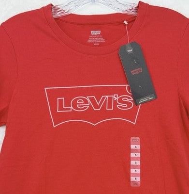 Levis T Shirt Women Small Red Logo Short Sleece 100% Cotton Levi’s New NWT