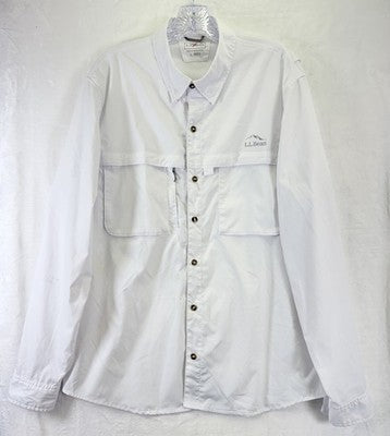 LL Bean Tropicwear Shirt Large Mens White Long Sleeve Button Up *FlawRead