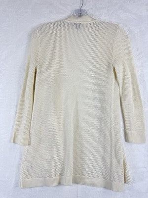 Talbots Cardigan Sweater Size P Petite Small Ivory 100% Cotton Open Knit Front